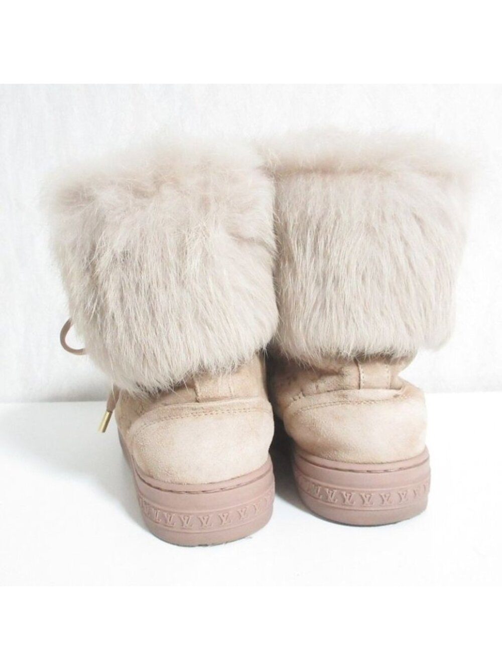 Louis Vuitton Monogram Embossed Suede High Cut Shearling Sneakers 35 Pink Beige - Picture 4 of 10